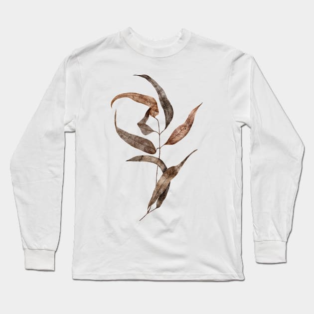 Hand painted watercolor dried willow eucalyptus leaves with spots Long Sleeve T-Shirt by TinyFlowerArt